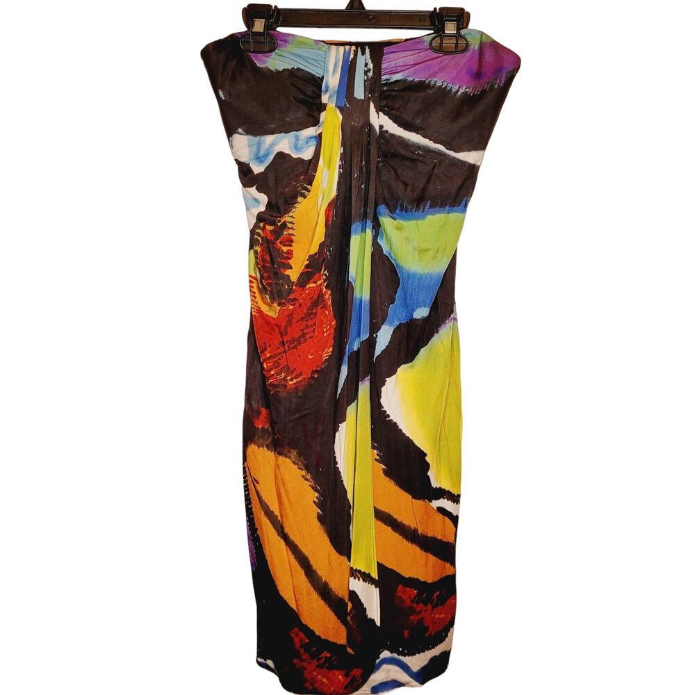 Ted Baker strapless black colorful tropical print dress Size 4 Vacation Resort